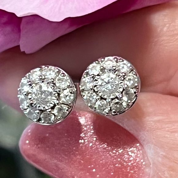 Jewelry - .50CTW Real Diamond White 10k Gold Cluster Bouquet Basket Style Stud Earrings